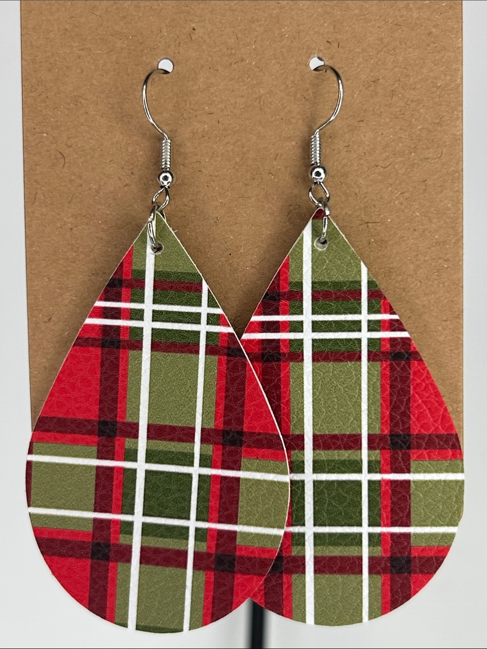 *LAST SET* Faux Leather Teardrop Dangle Earrings plaid print Fashion Jewelry